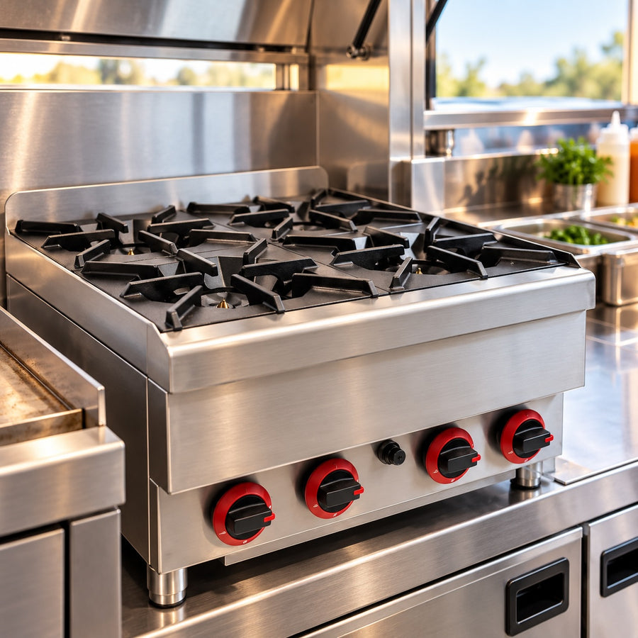 4 burner grill appliance inside food trailer