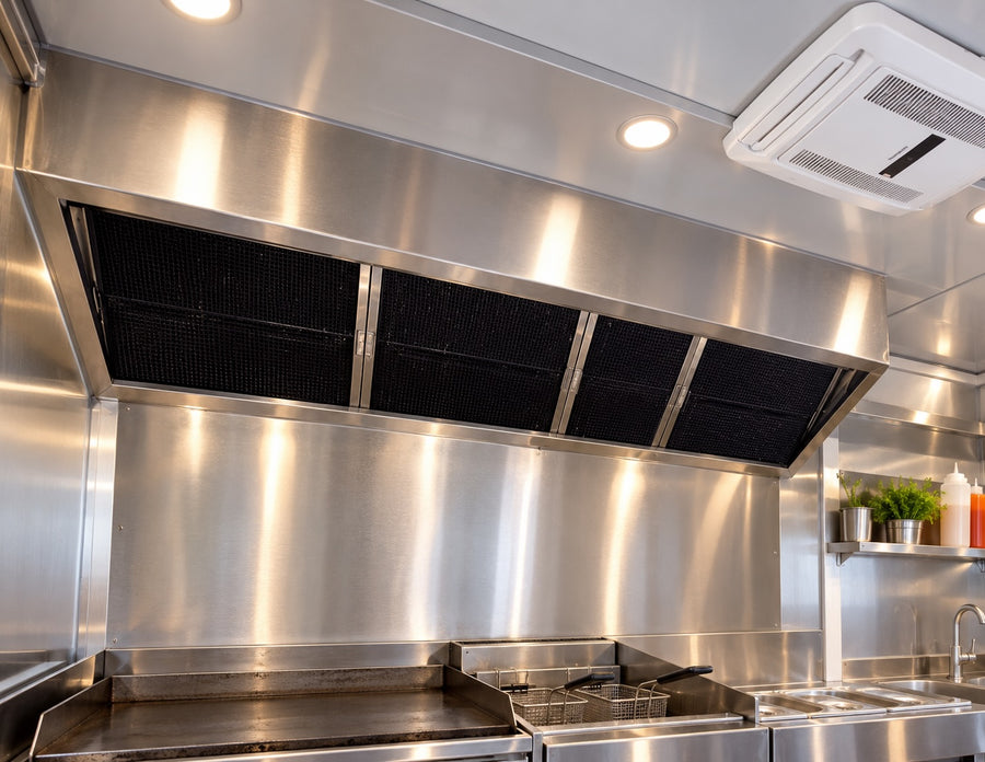 rangehood appliance inside food trailer commercial kitchen