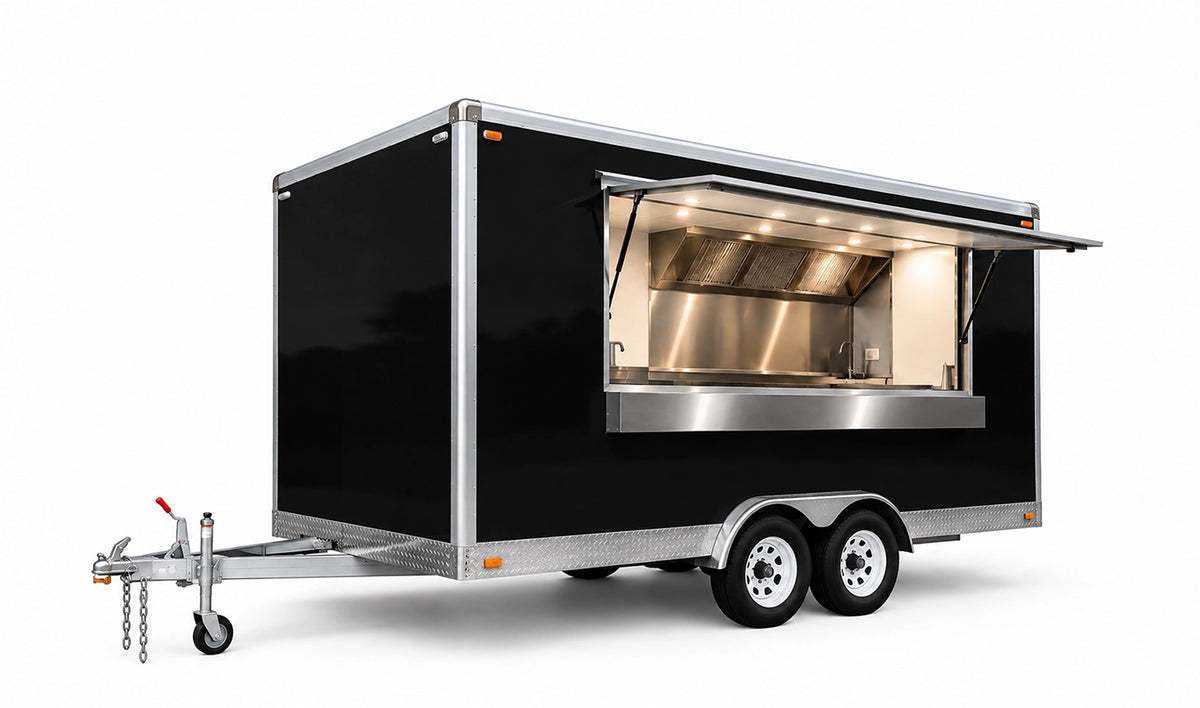 5m food trailer with window open