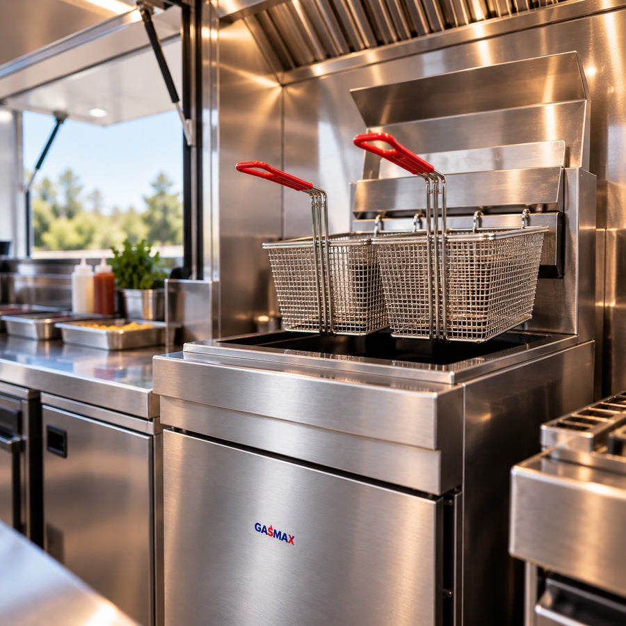 deep fryer appliance inside commercial food trailer