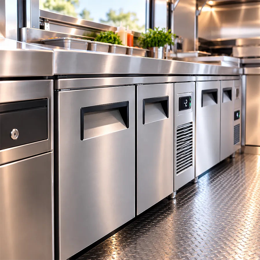 underbench fridge of food trailer